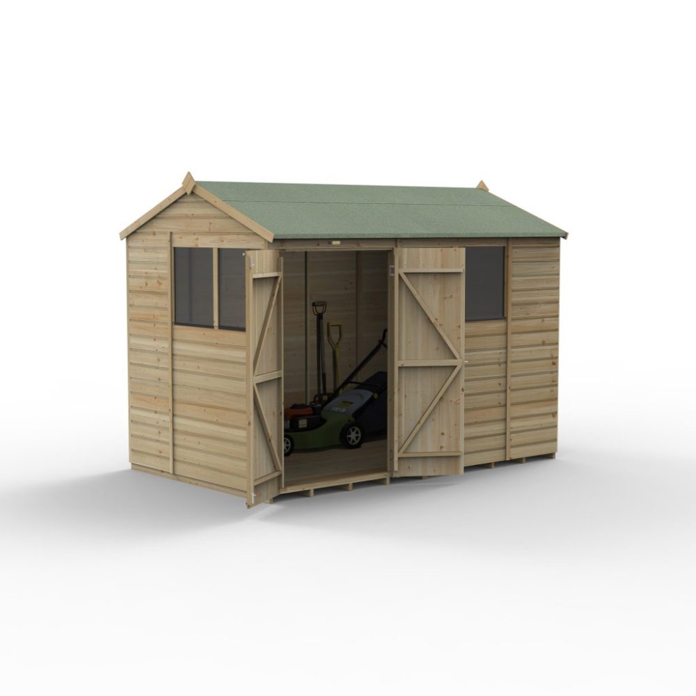 Forest Beckwood 10 x 6 Reverse Apex Shed - 4 Windows - Double Door - Image 2