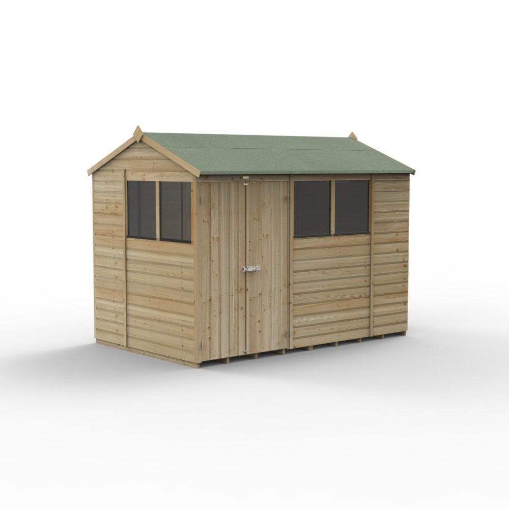 Forest Beckwood 10 x 6 Reverse Apex Shed - 4 Windows - Double Door - Image 3