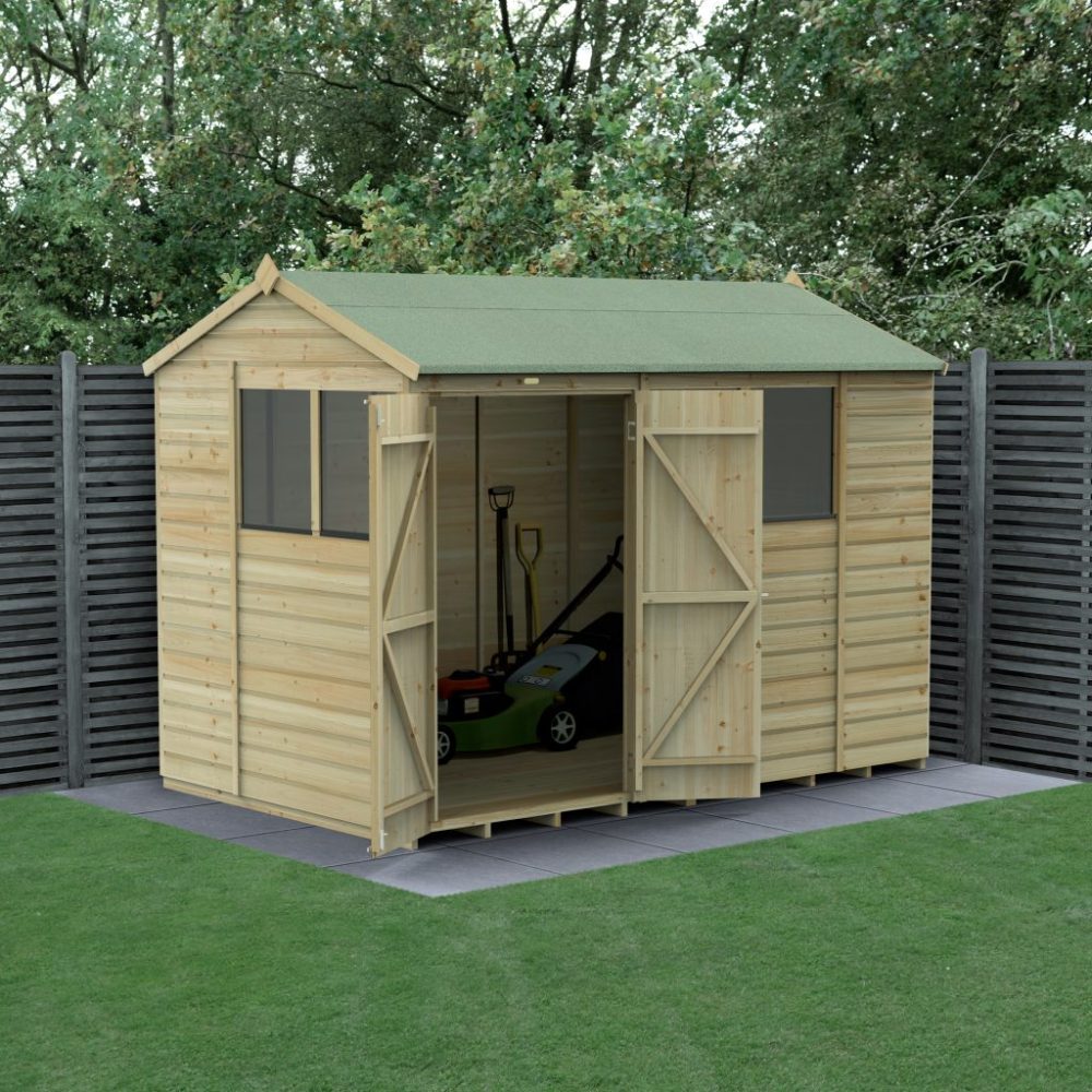 Forest Beckwood 10 x 6 Reverse Apex Shed - 4 Windows - Double Door