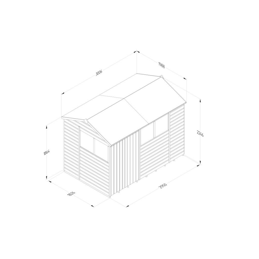 Forest Beckwood 10 x 6 Reverse Apex Shed - 4 Windows - Double Door - Image 4