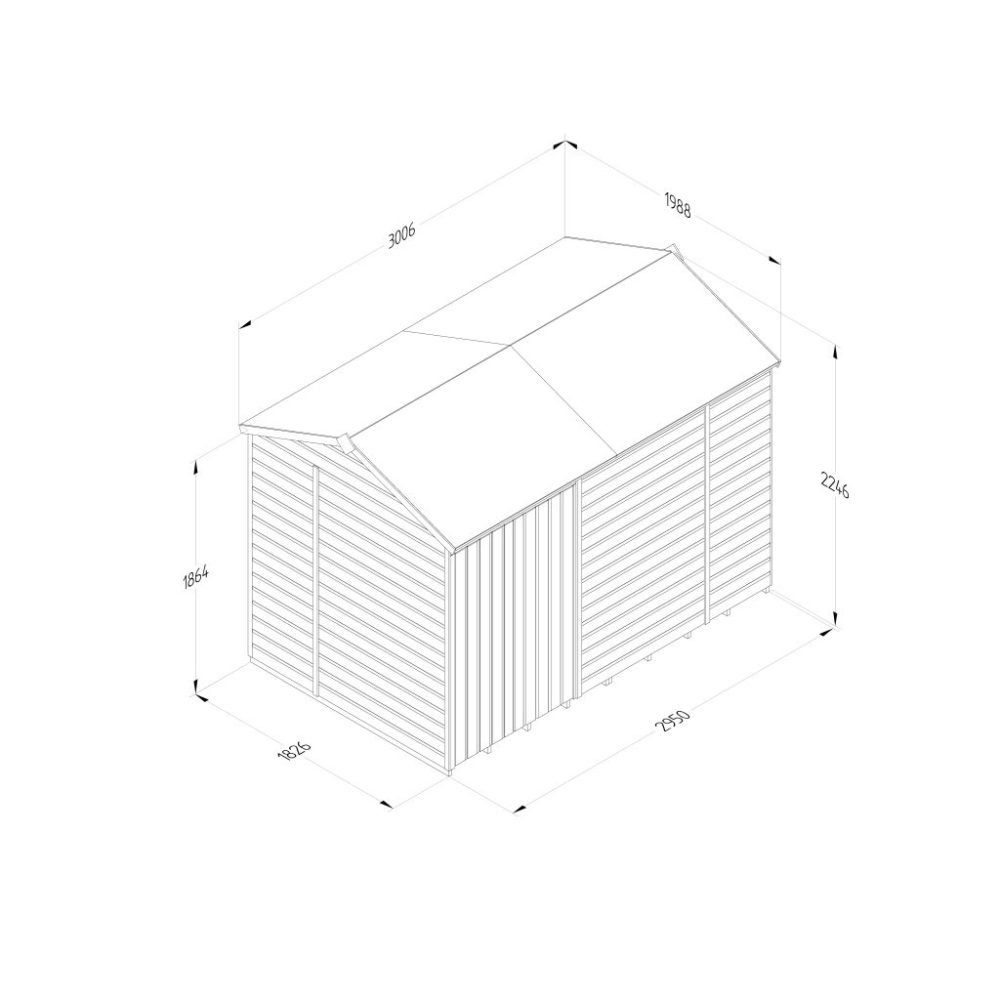 Forest Beckwood 10 x 6 Reverse Apex Shed - No Windows - Double Door - Image 4