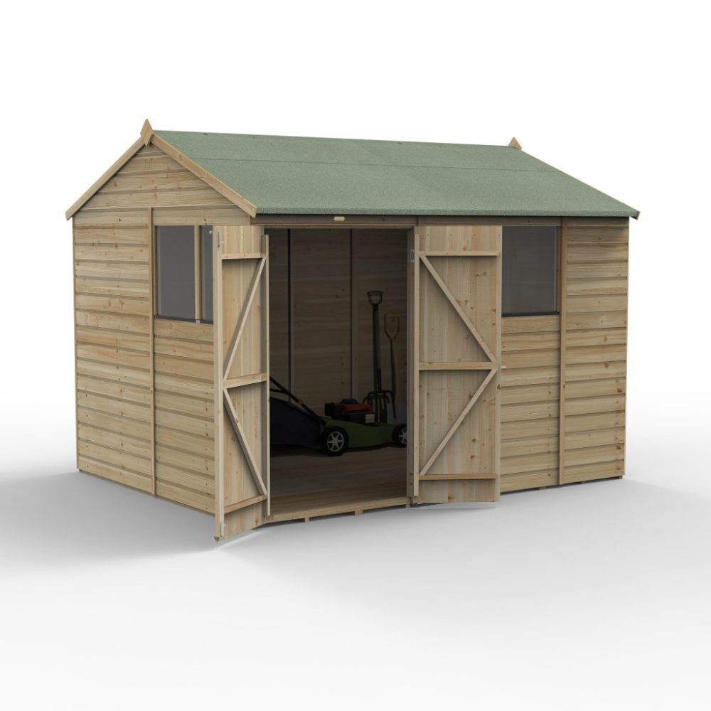 Forest Beckwood 10 x 8 Reverse Apex Shed - 4 Windows - Double Door - Image 2
