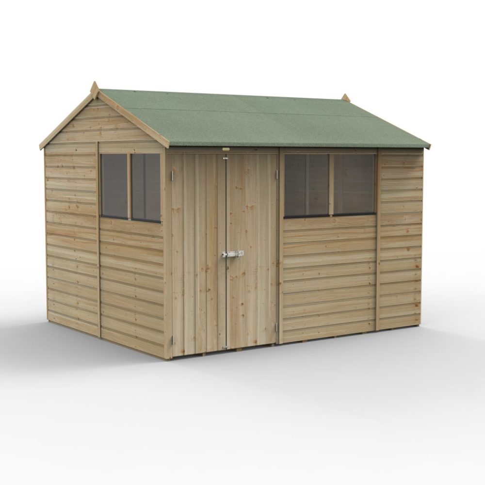 Forest Beckwood 10 x 8 Reverse Apex Shed - 4 Windows - Double Door - Image 3