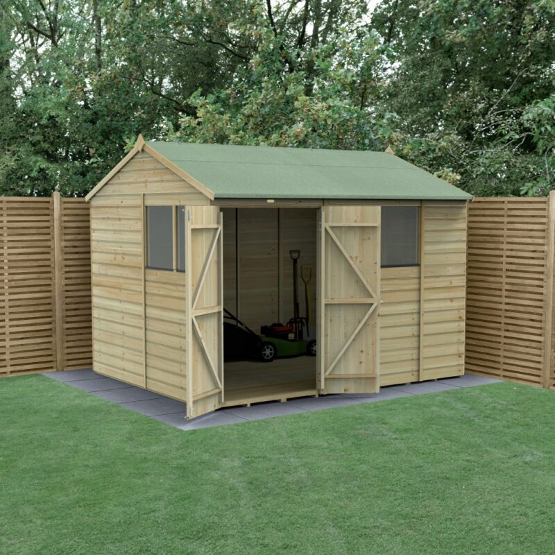 Forest Beckwood 10 x 8 Reverse Apex Shed - 4 Windows - Double Door