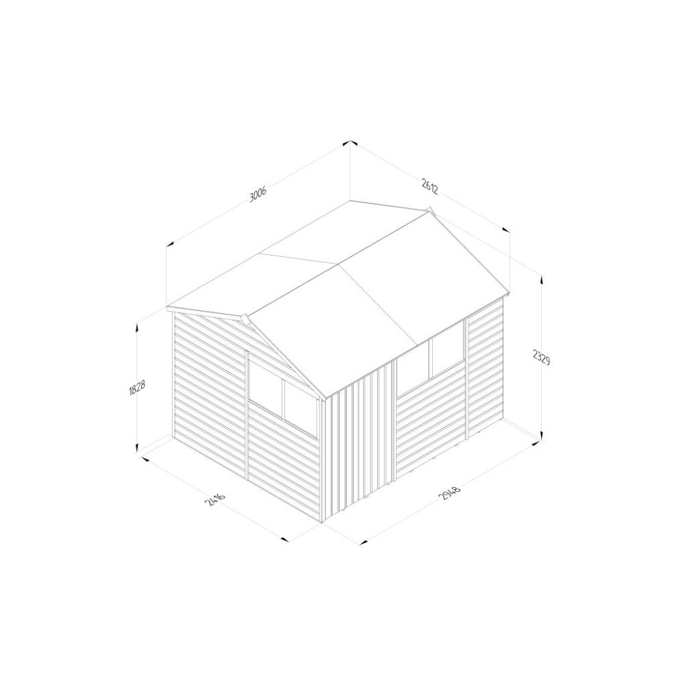 Forest Beckwood 10 x 8 Reverse Apex Shed - 4 Windows - Double Door - Image 4