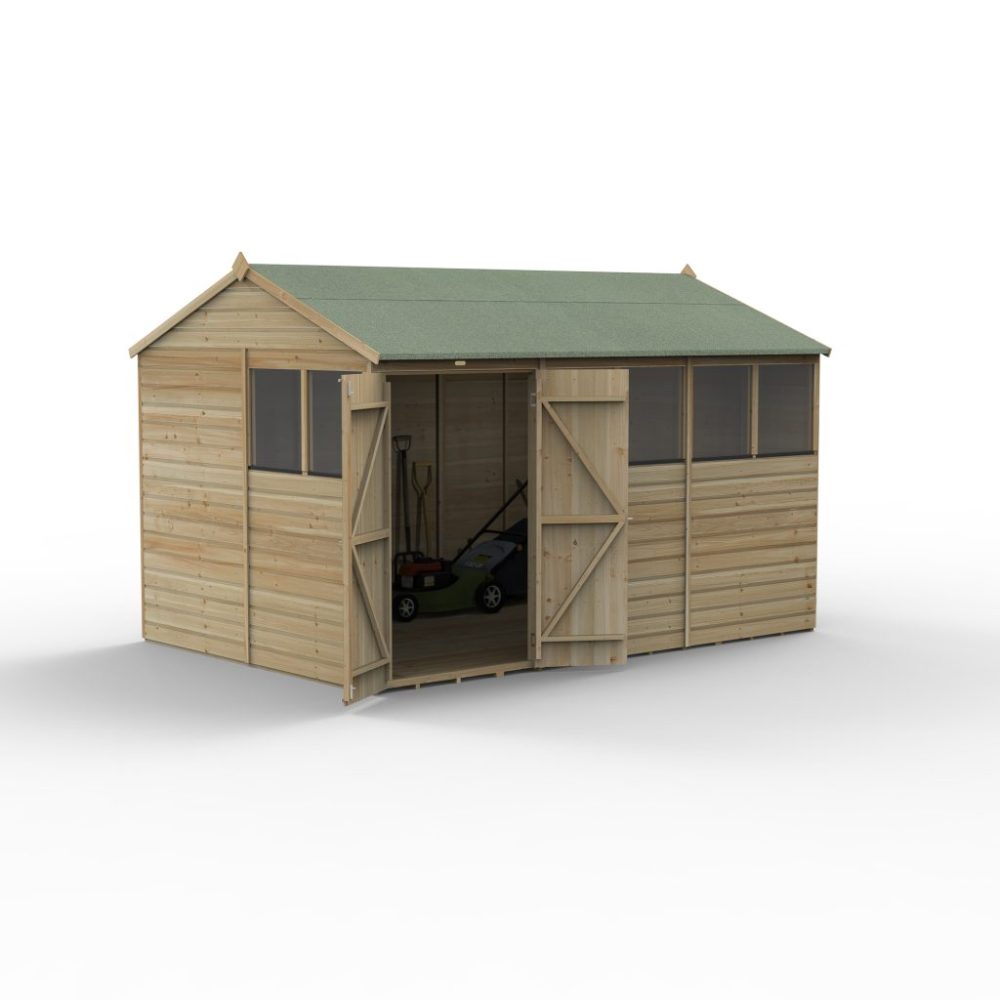 Forest Beckwood 12 x 8 Reverse Apex Shed - 6 Windows - Double Door - Image 2