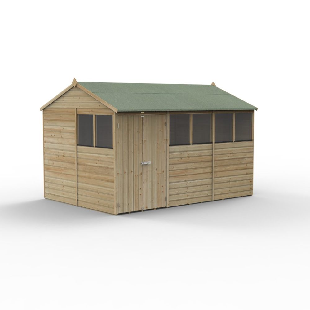 Forest Beckwood 12 x 8 Reverse Apex Shed - 6 Windows - Double Door - Image 3