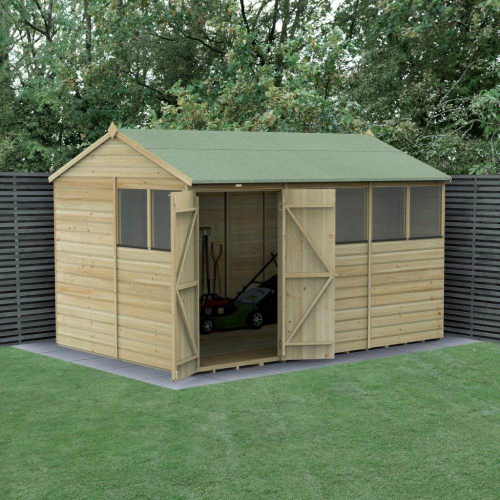 Forest Beckwood 12 x 8 Reverse Apex Shed - 6 Windows - Double Door