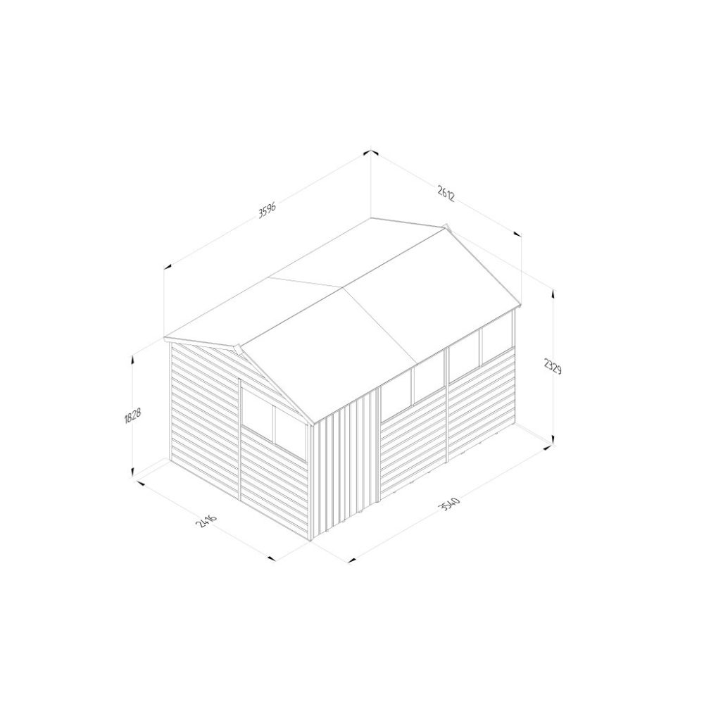 Forest Beckwood 12 x 8 Reverse Apex Shed - 6 Windows - Double Door - Image 4