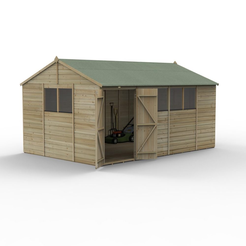 Forest Beckwood 15 x 10 Reverse Apex Shed - 6 Windows - Double Door - Image 2