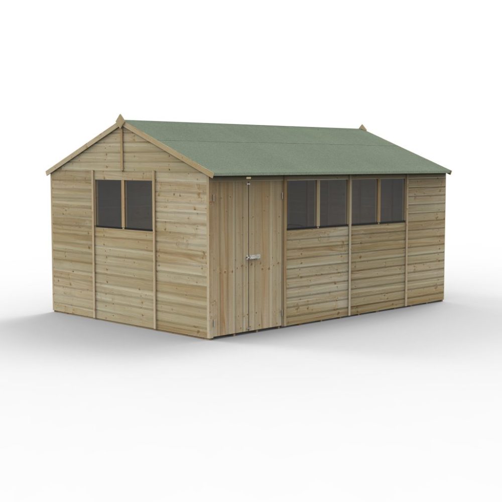 Forest Beckwood 15 x 10 Reverse Apex Shed - 6 Windows - Double Door - Image 3