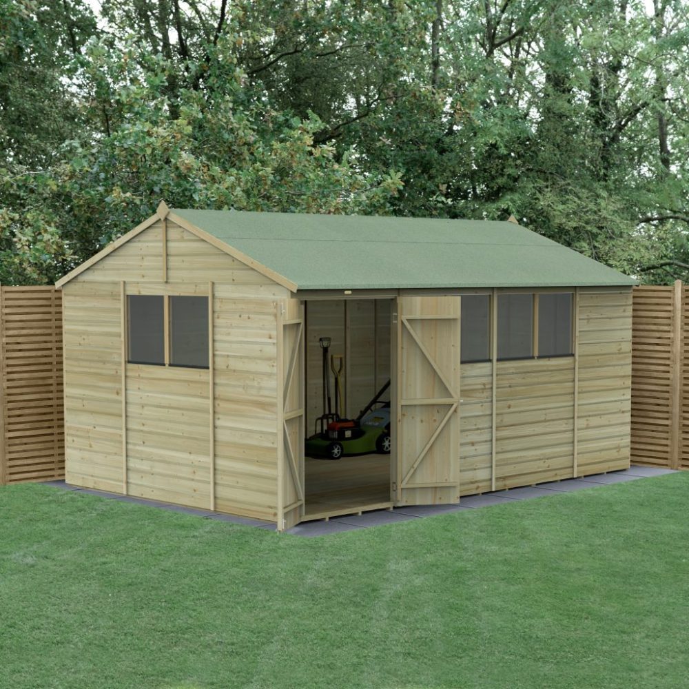 Forest Beckwood 15 x 10 Reverse Apex Shed - 6 Windows - Double Door