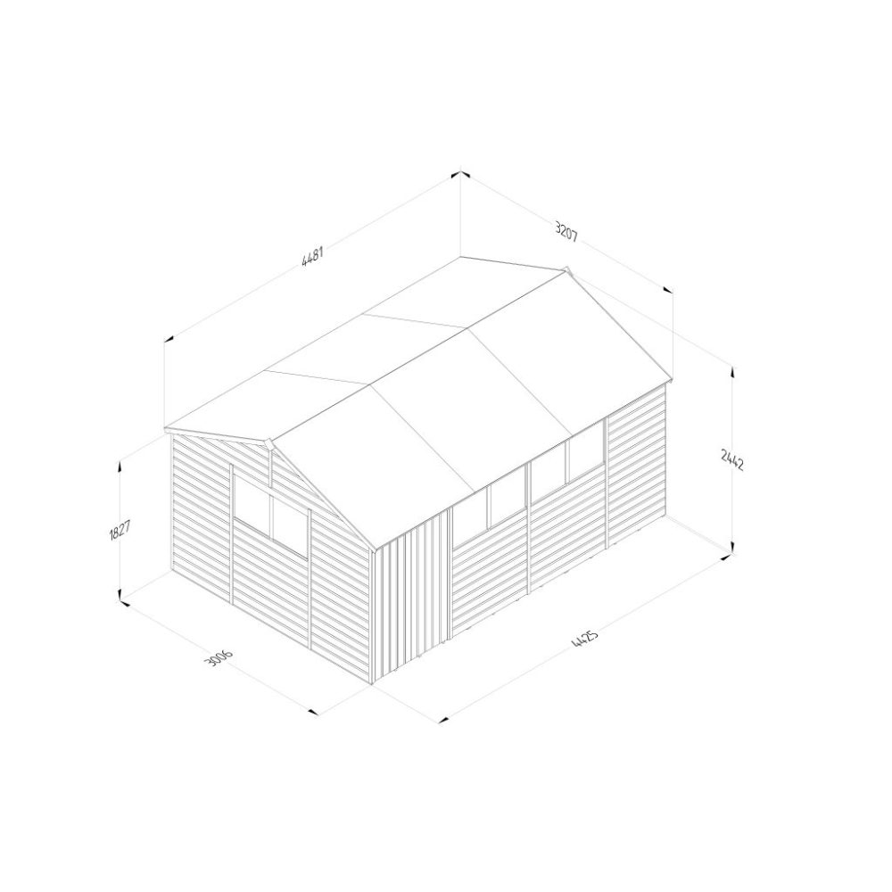 Forest Beckwood 15 x 10 Reverse Apex Shed - 6 Windows - Double Door - Image 4