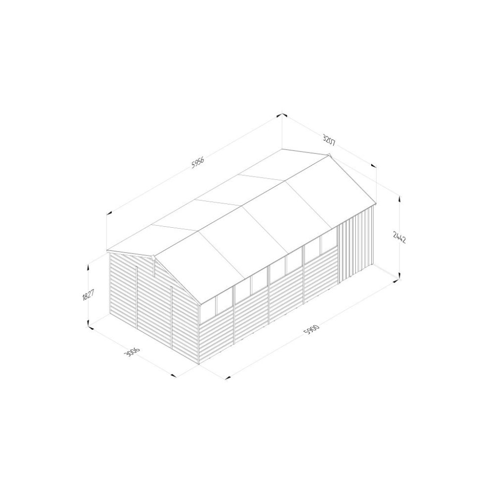 Forest Beckwood 20 x 10 Reverse Apex Shed - 8 Windows - Double Door - Image 4