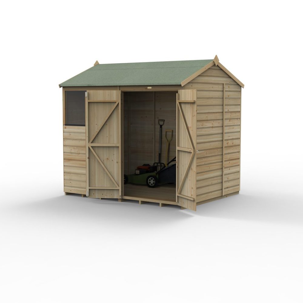 Forest Beckwood 8 x 6 Reverse Apex Shed - 2 Windows - Double Door - Image 2