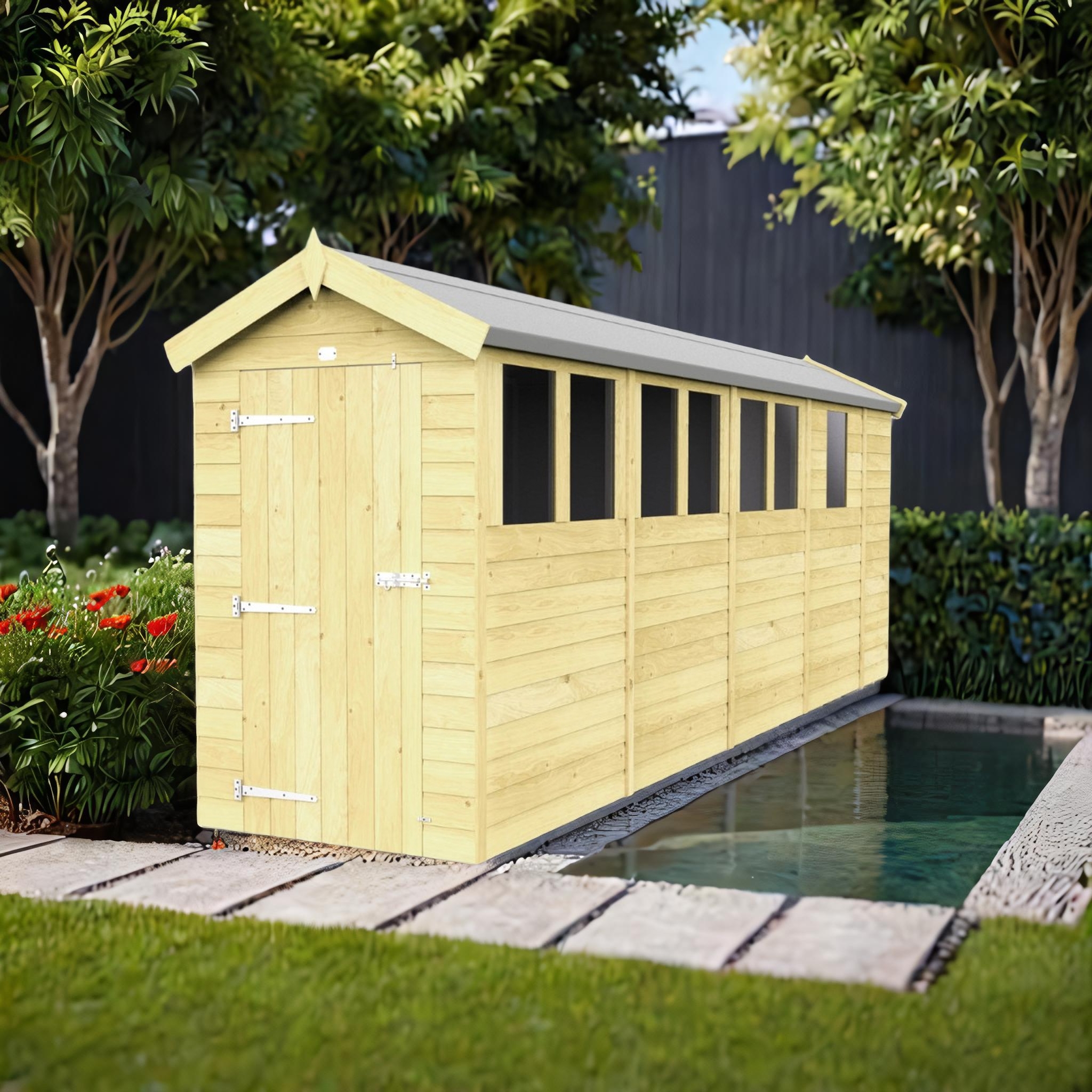 4ft x 17ft Apex Shed