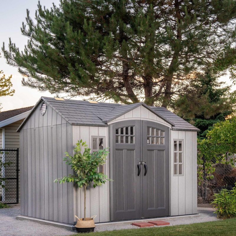 Lifetime 10ft x 8ft Wood Effect Garden Single Entrance Shed - 60334U - Heavy Duty Outdoor HDPE Plastic Unit