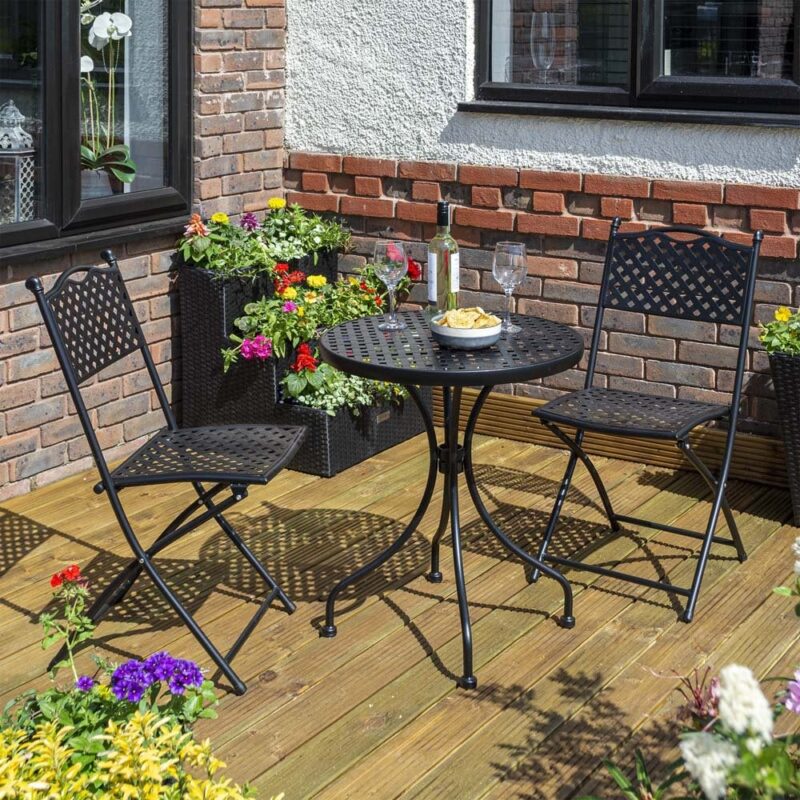 Havana Lattice Bistro Set - Black Outdoor Dining Aluminium Garden Furniture