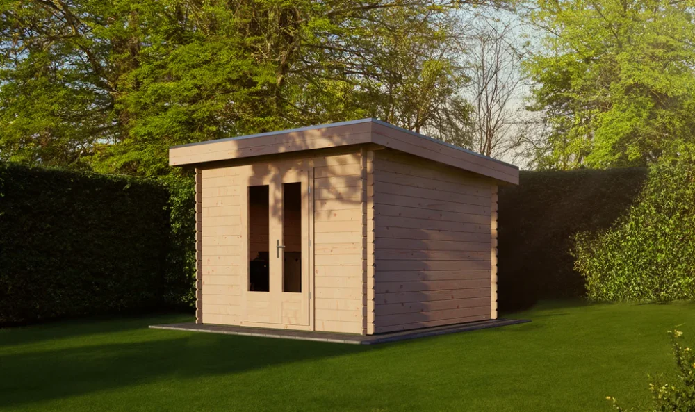Woodpro Pent Log Cabin 10 x 10ft Double Doors