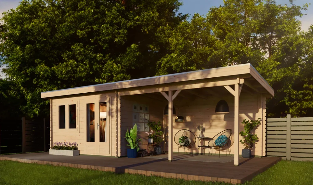 Woodpro Log Cabin With Canopy - 25 x 10ft