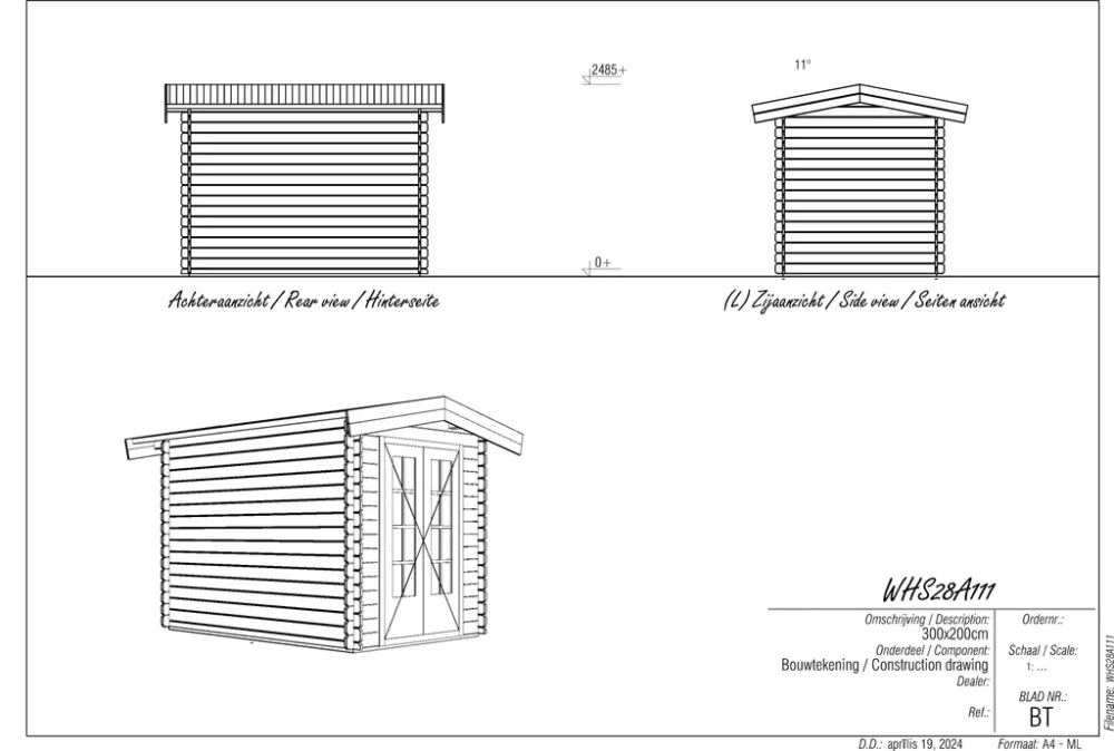 Woodpro Log Cabin 6.5 x 10ft Double Doors - Image 4