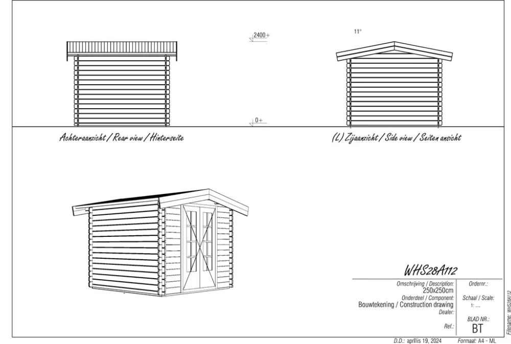 Woodpro Log Cabin 8 x 8ft Double Doors - Image 2