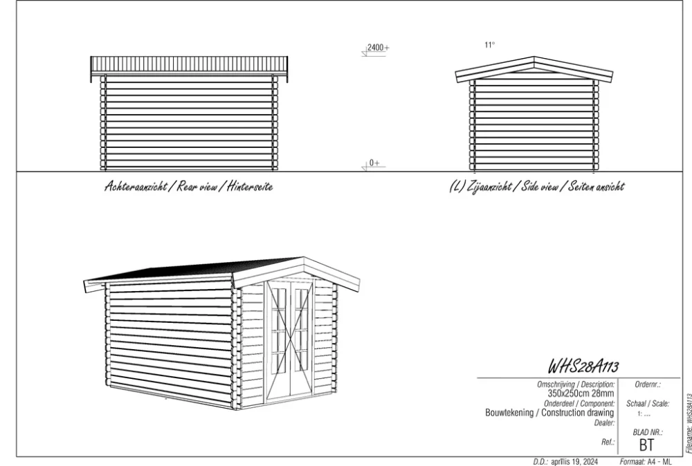 Woodpro Log Cabin 11.5 x 8ft Double Doors - Image 4