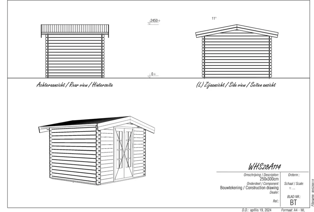 Woodpro Log Cabin 10 x 8ft Double Doors - Image 4