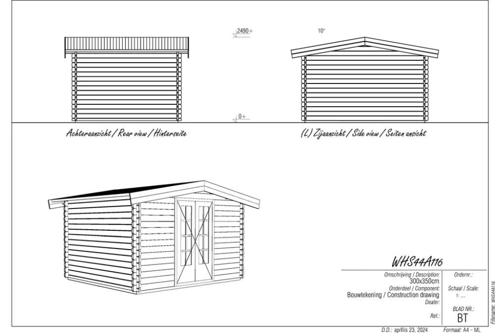 Woodpro Log Cabin 12 x 10ft Double Doors - Image 4