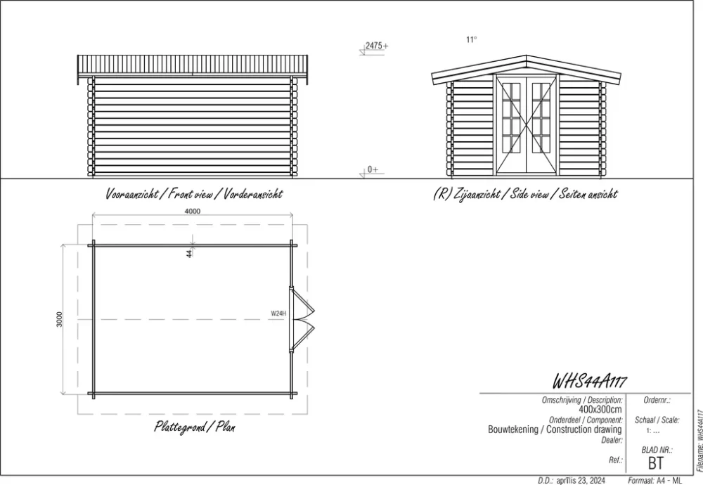 Woodpro Log Cabin 10 x 13ft Double Doors - Image 5