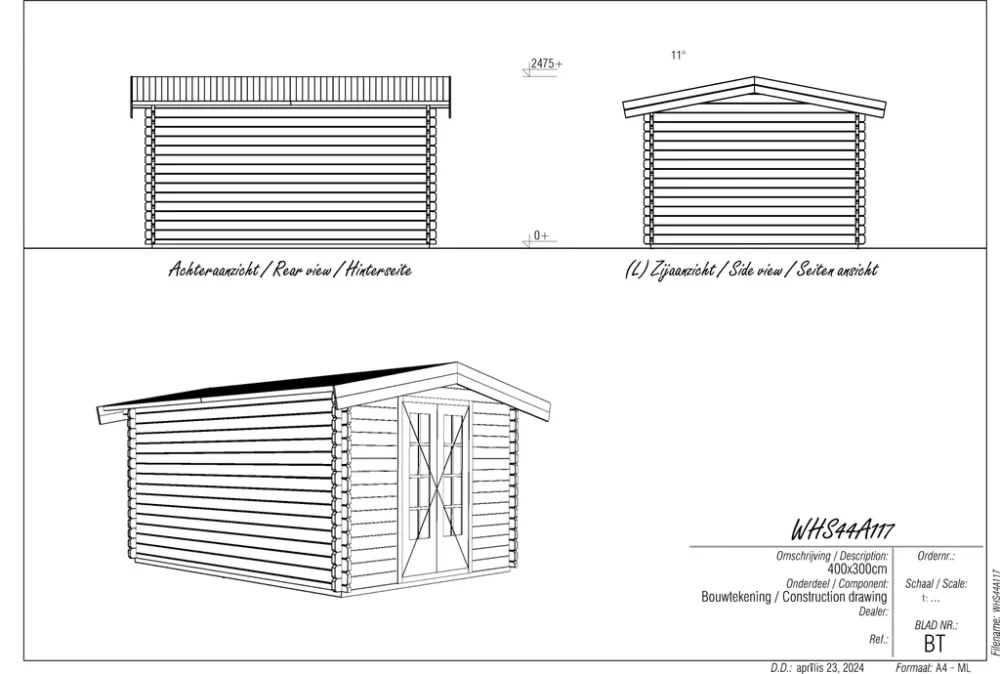 Woodpro Log Cabin 10 x 13ft Double Doors - Image 4