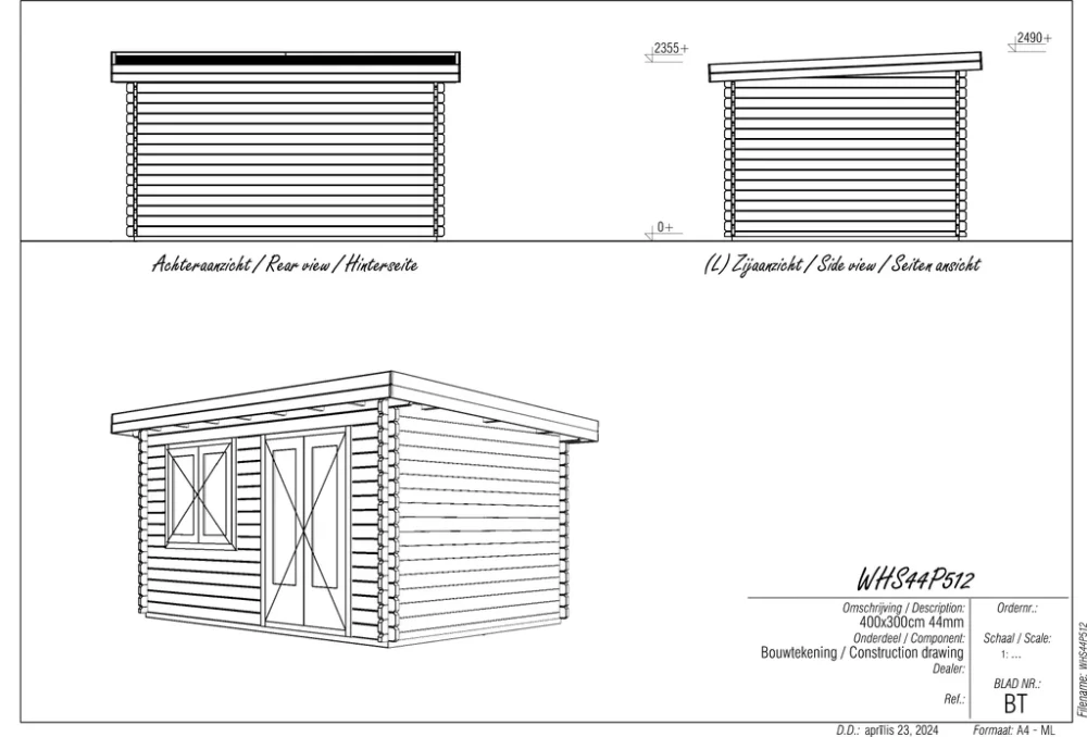 Woodpro Pent Log Cabin 13 x 10ft Double Doors + Windows - Image 4