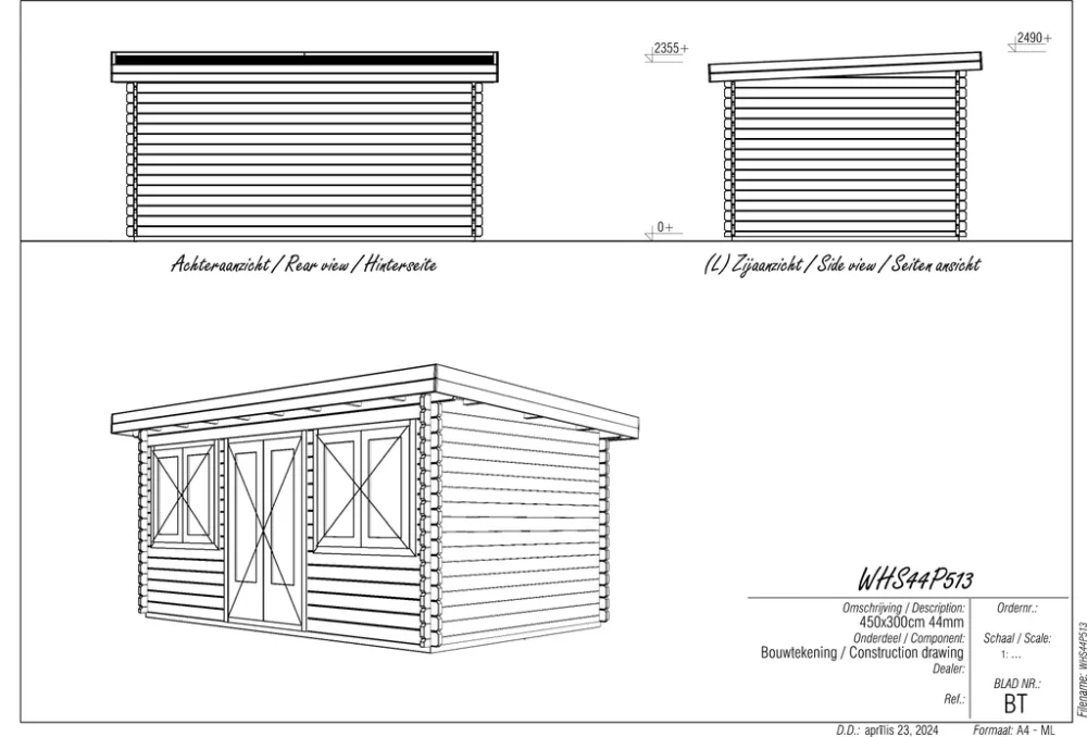 Woodpro Pent Log Cabin 15 x 10ft Double Doors + Windows - Image 4