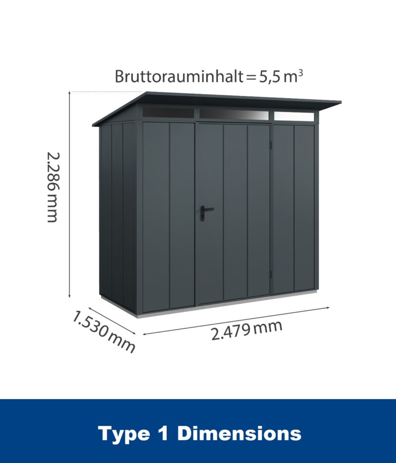 Hormann Berry Modern With Pent Roof - Premium Metal Shed