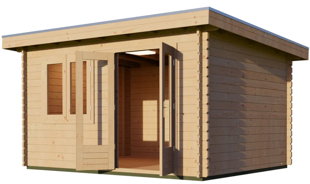 Woodpro Pent Log Cabin 13 x 10ft Double Doors + Windows - Image 2