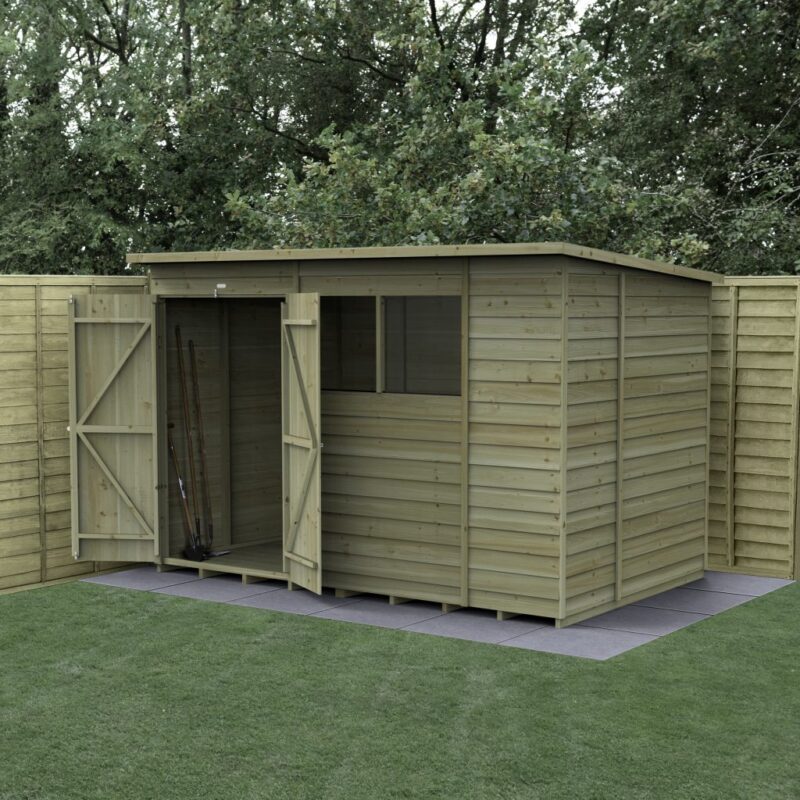 Forest 4LIFE Pent Shed 10x6 - 2 Windows - Double Door