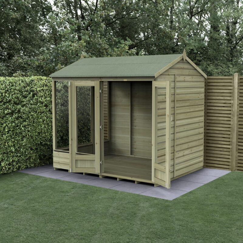 Forest Beckwood Reverse Apex Summerhouse 8x6 - Double Door - 5 Windows