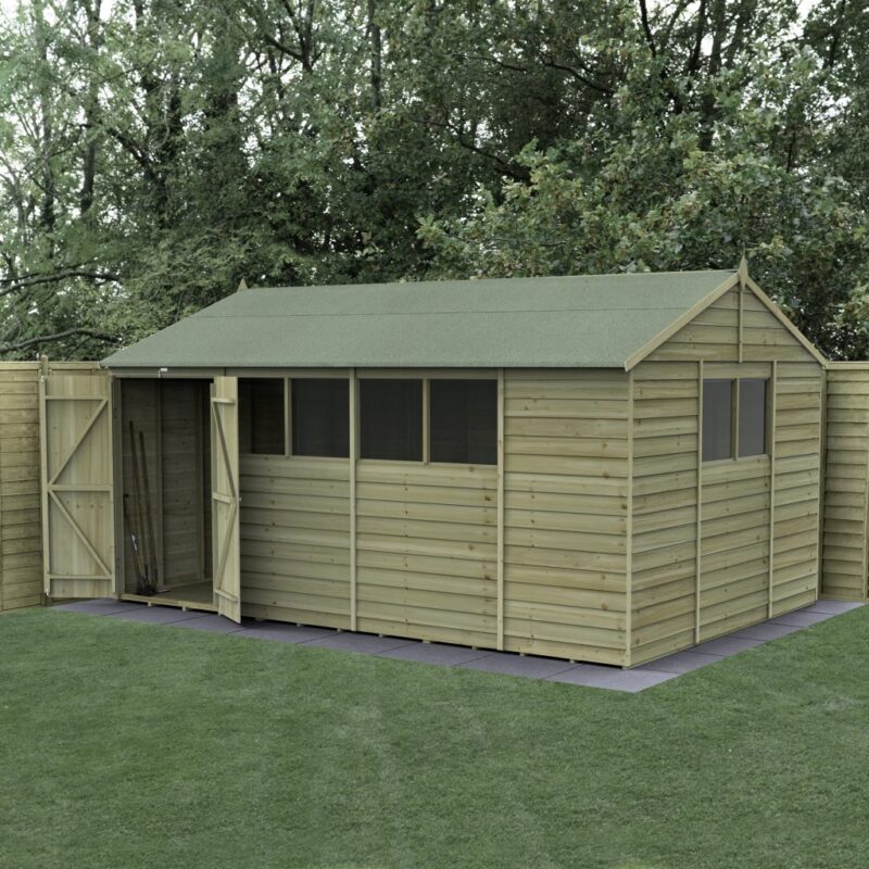 Forest 4LIFE Reverse Apex Shed 15x10 - Double Door, 6 Windows