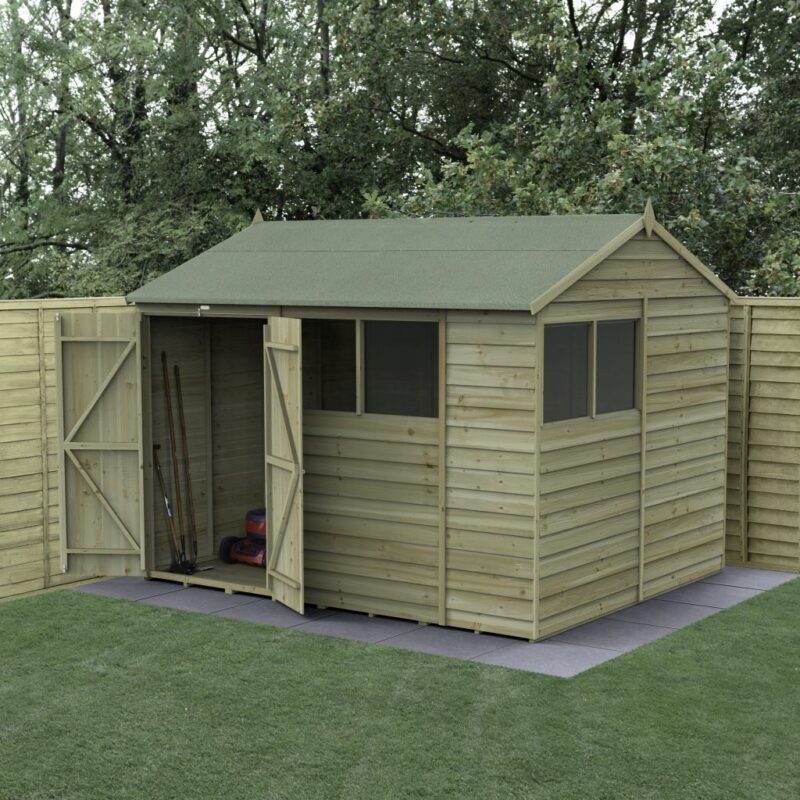 Forest 4LIFE Reverse Apex Shed 10x8 - Double Door, 4 Windows