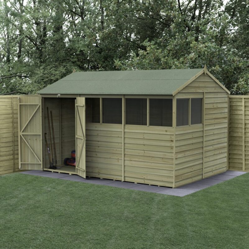 Forest 4LIFE Reverse Apex Shed 12x8 - Double Door, 6 Windows