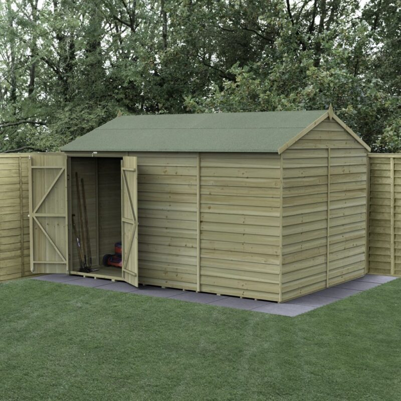 Forest 4LIFE Reverse Apex Shed 12x8 - Double Door, No Windows