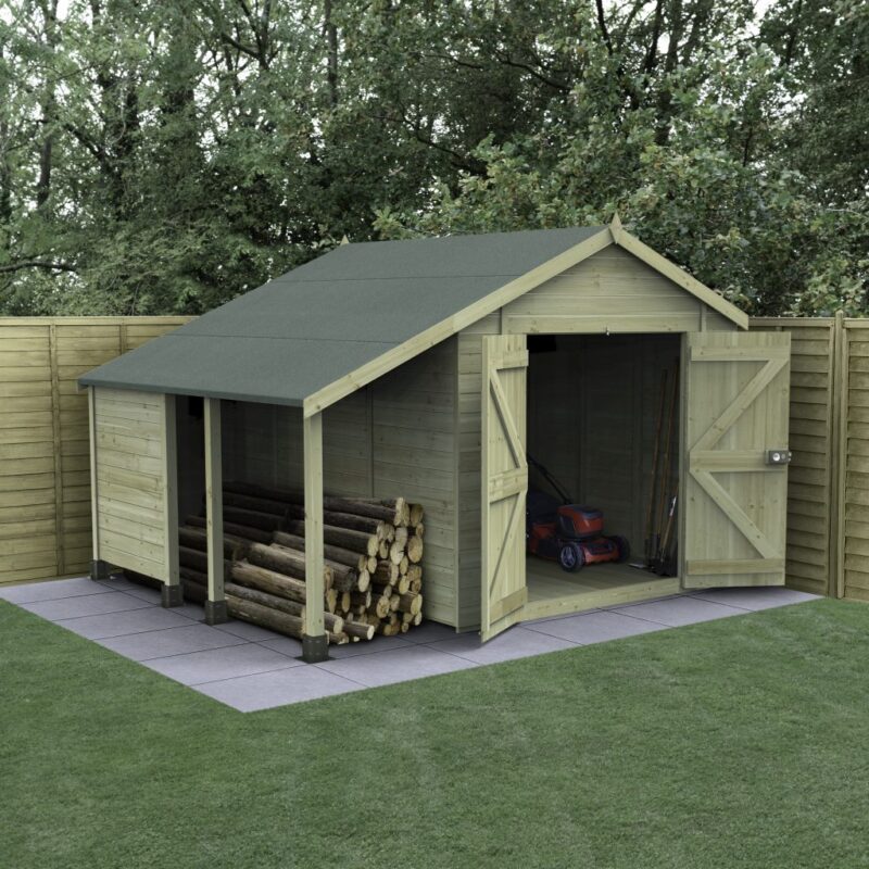 Forest Timberdale 10x8 Apex Shed No Window - Double Door With Log Store