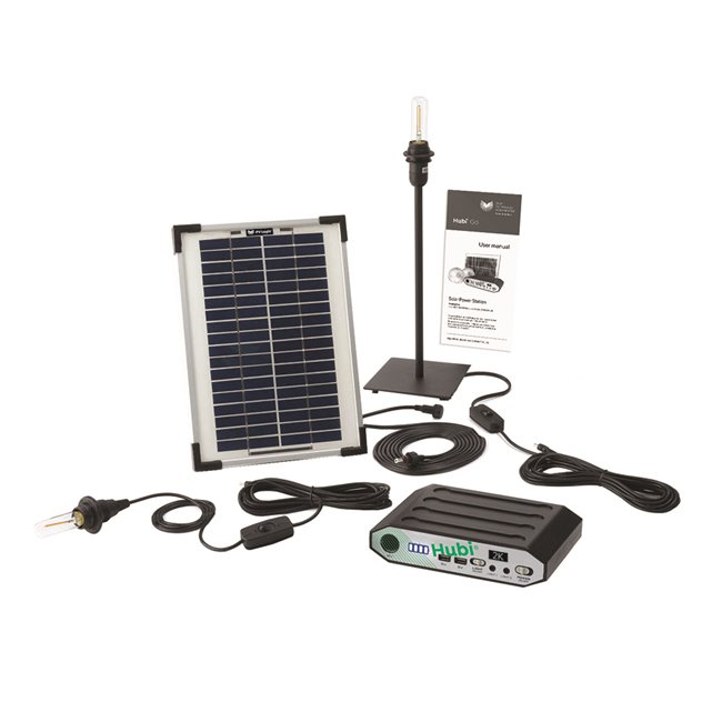 Hubi Retro 1 - Solar light and power kit, 5W panel with warm lighting for glamping and summer houses