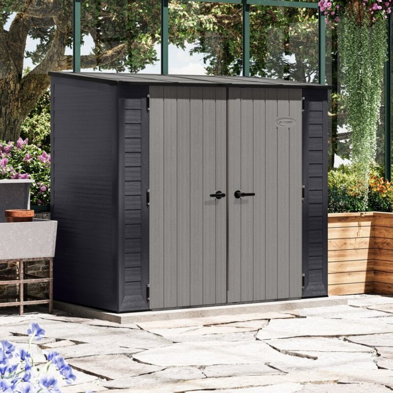 Suncast Columbia 7ft x 4ft Plastic Resin Garden Storage Shed - Premium Outdoor Pent Building