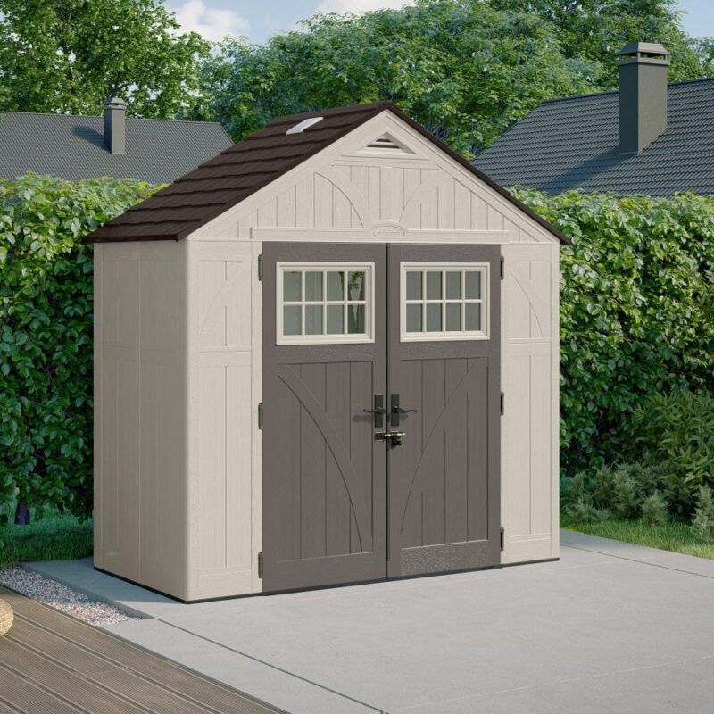 Suncast Tremont 8ft x 4ft Plastic Resin Garden Storage Shed - Premium Outdoor Apex Building