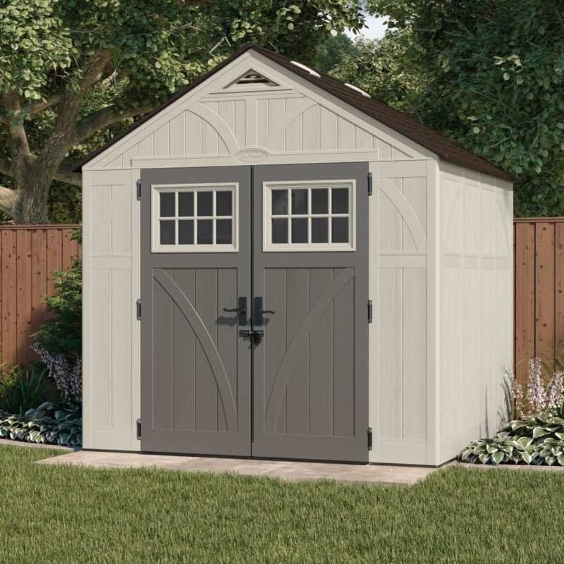 Suncast Tremont 8ft x 7ft Plastic Resin Garden Storage Shed - Premium Outdoor Apex Building