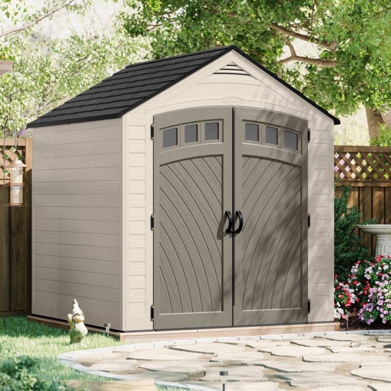 Suncast Vista 7ft x 7ft Plastic Resin Garden Storage Shed - Premium Outdoor Apex Building