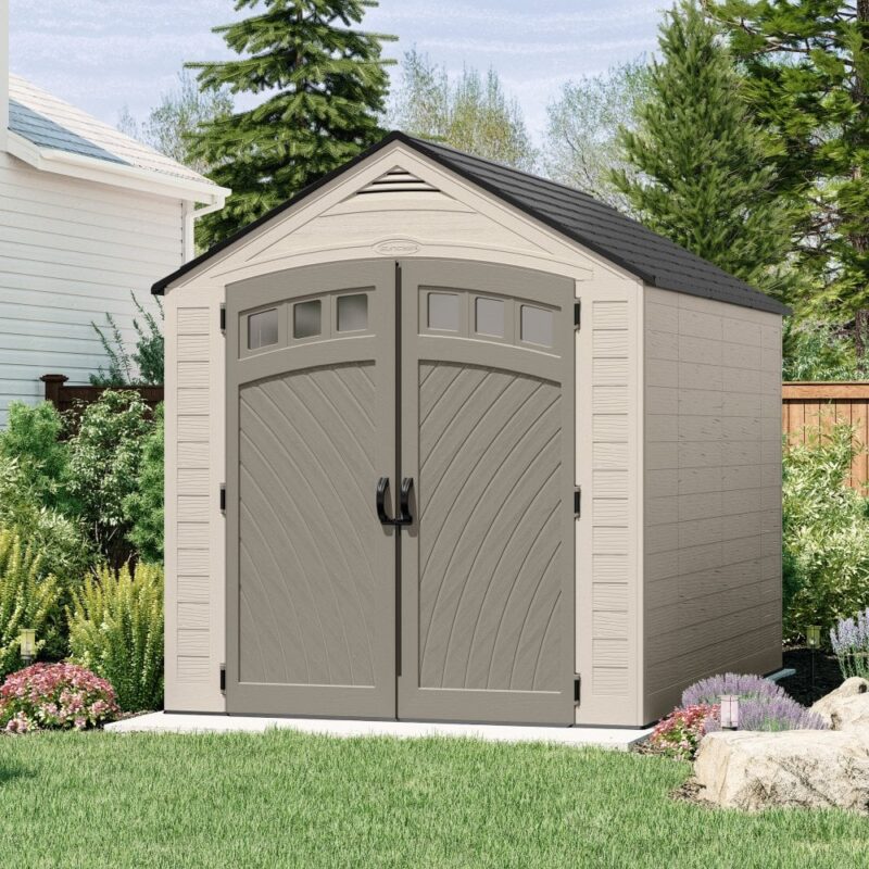 Suncast Vista 7ft x 10ft Plastic Resin Garden Storage Shed - Premium Outdoor Apex Building